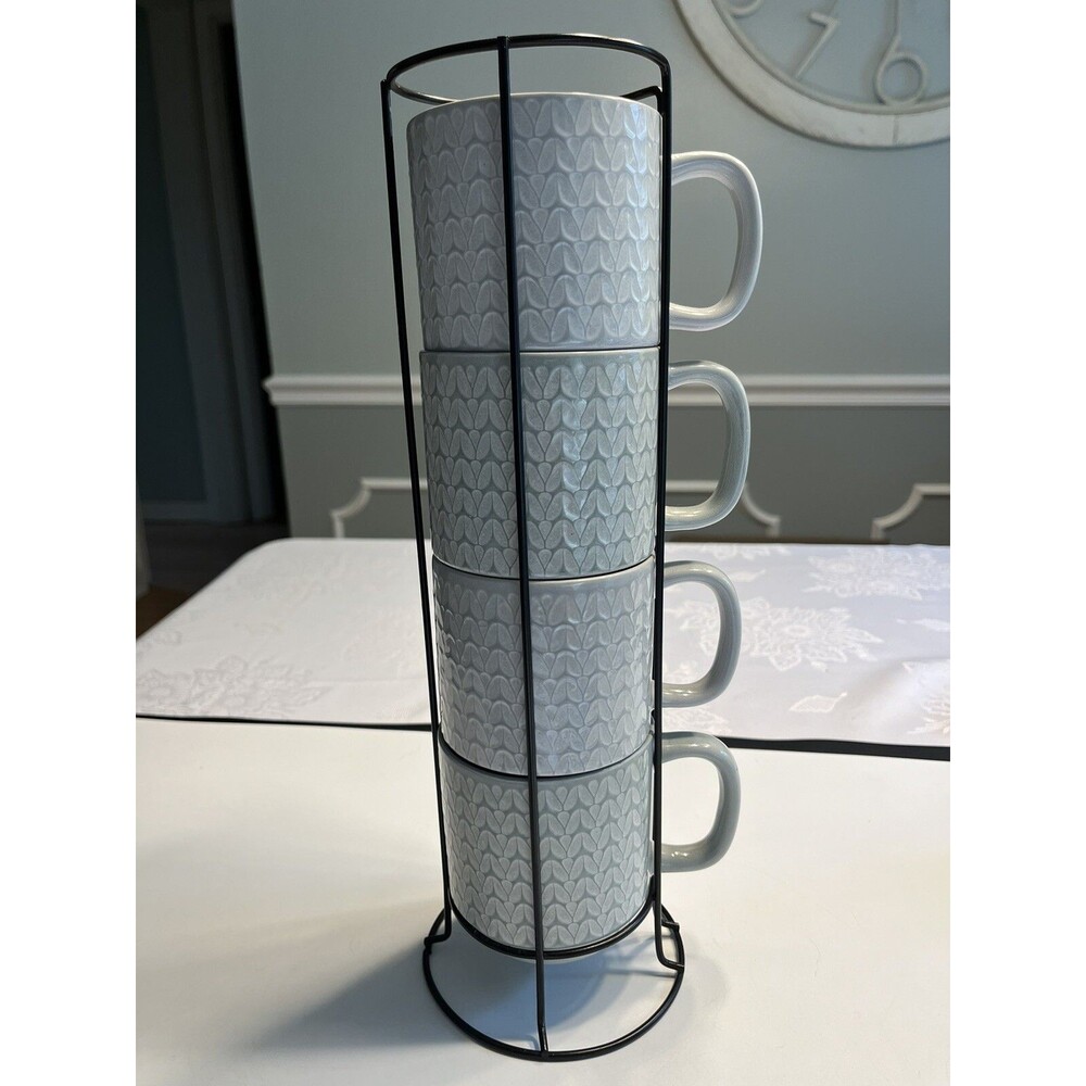 Heartland Hive Stackable Coffee Tea Mugs Cups (4) With Wire Rack